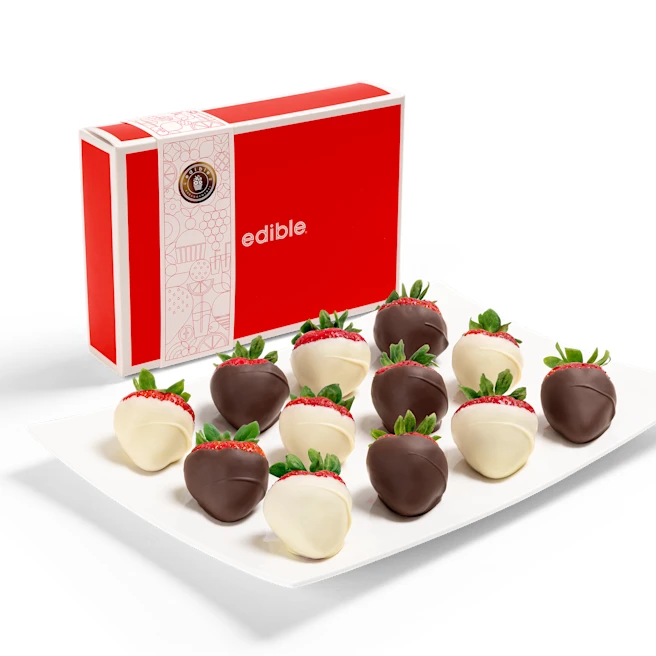 Hand-Dipped White and Semisweet Chocolate Strawberries Box