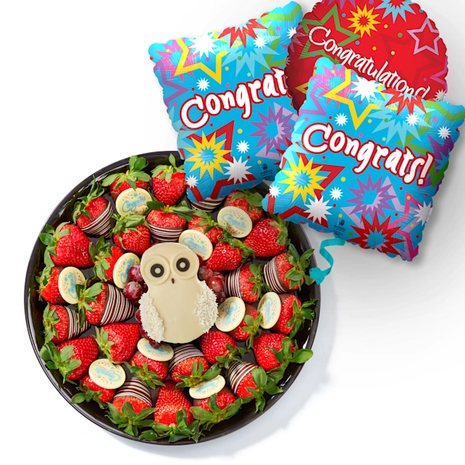 Hootin' Good Time Fruit Platter & Graduation Balloon Bundle