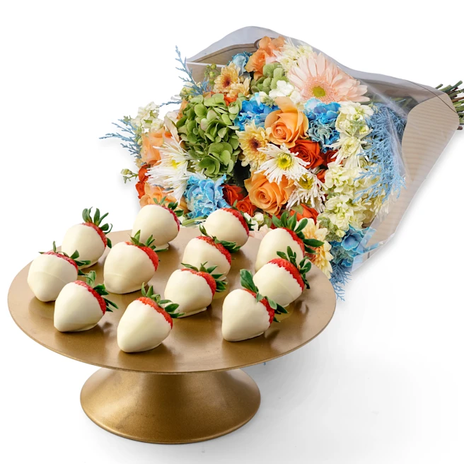 Wedding Flowers & Chocolate-Covered Strawberries Bundle